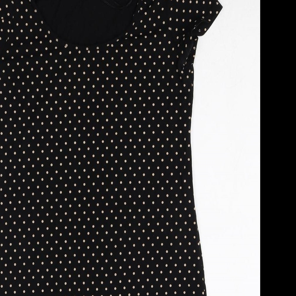 H&M Womens Black Polka Dot Cotton T-Shirt Dress Size M Scoop Neck Pullover
