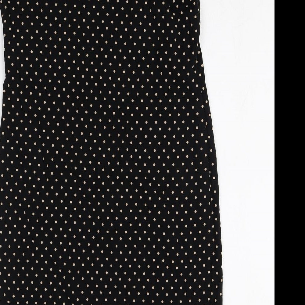 H&M Womens Black Polka Dot Cotton T-Shirt Dress Size M Scoop Neck Pullover
