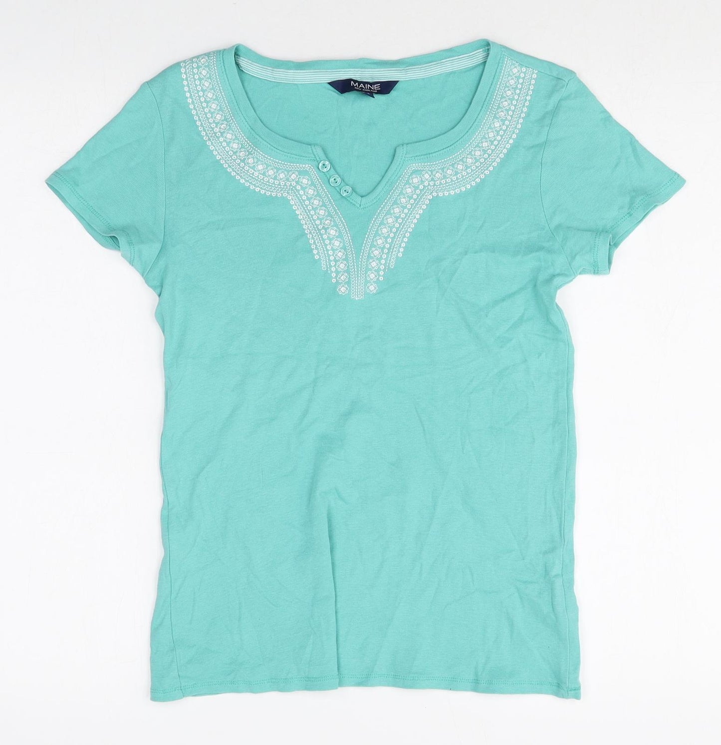 Maine Womens Blue 100% Cotton Basic T-Shirt Size 10 V-Neck