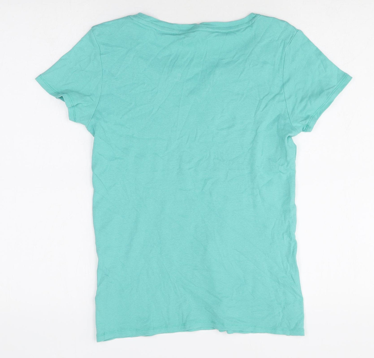 Maine Womens Blue 100% Cotton Basic T-Shirt Size 10 V-Neck