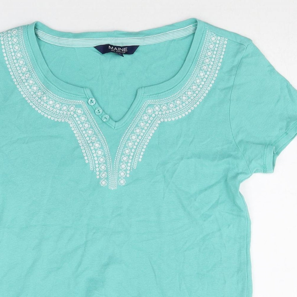 Maine Womens Blue 100% Cotton Basic T-Shirt Size 10 V-Neck
