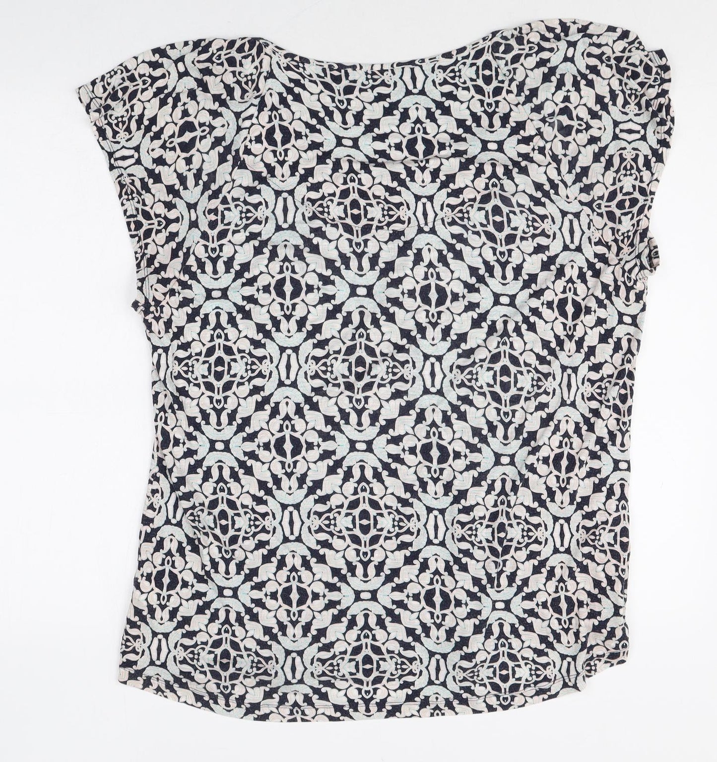 Marks and Spencer Womens Gold Geometric Viscose Basic T-Shirt Size 18 Round Neck