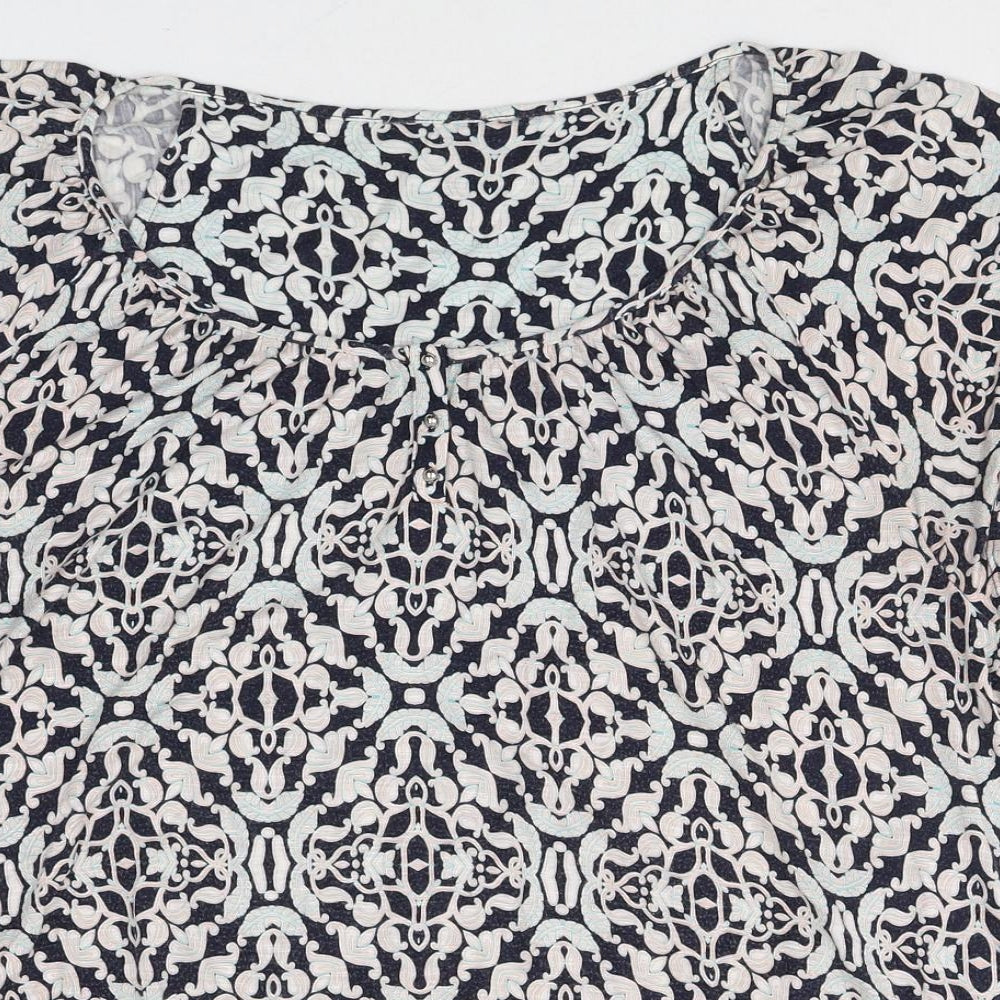 Marks and Spencer Womens Gold Geometric Viscose Basic T-Shirt Size 18 Round Neck