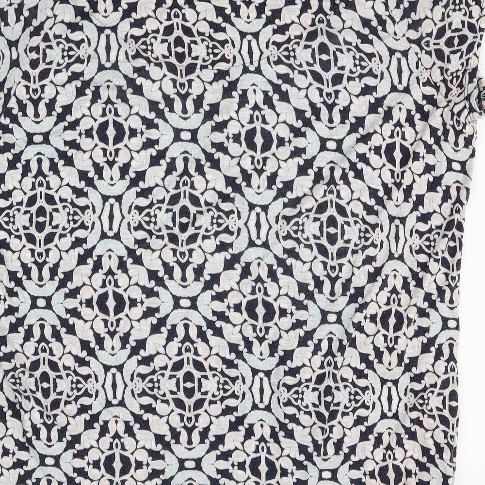 Marks and Spencer Womens Gold Geometric Viscose Basic T-Shirt Size 18 Round Neck