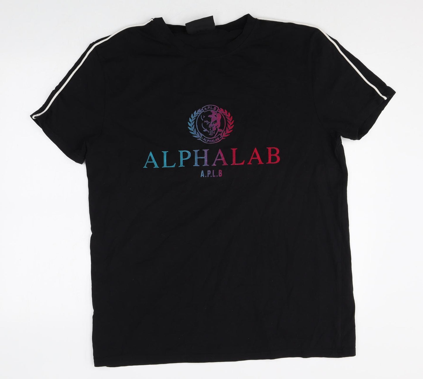 alphalab Mens Black Cotton T-Shirt Size XL Round Neck