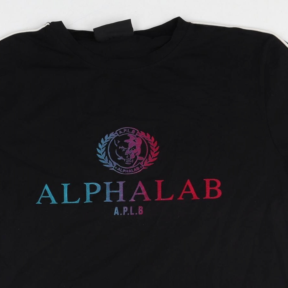 alphalab Mens Black Cotton T-Shirt Size XL Round Neck