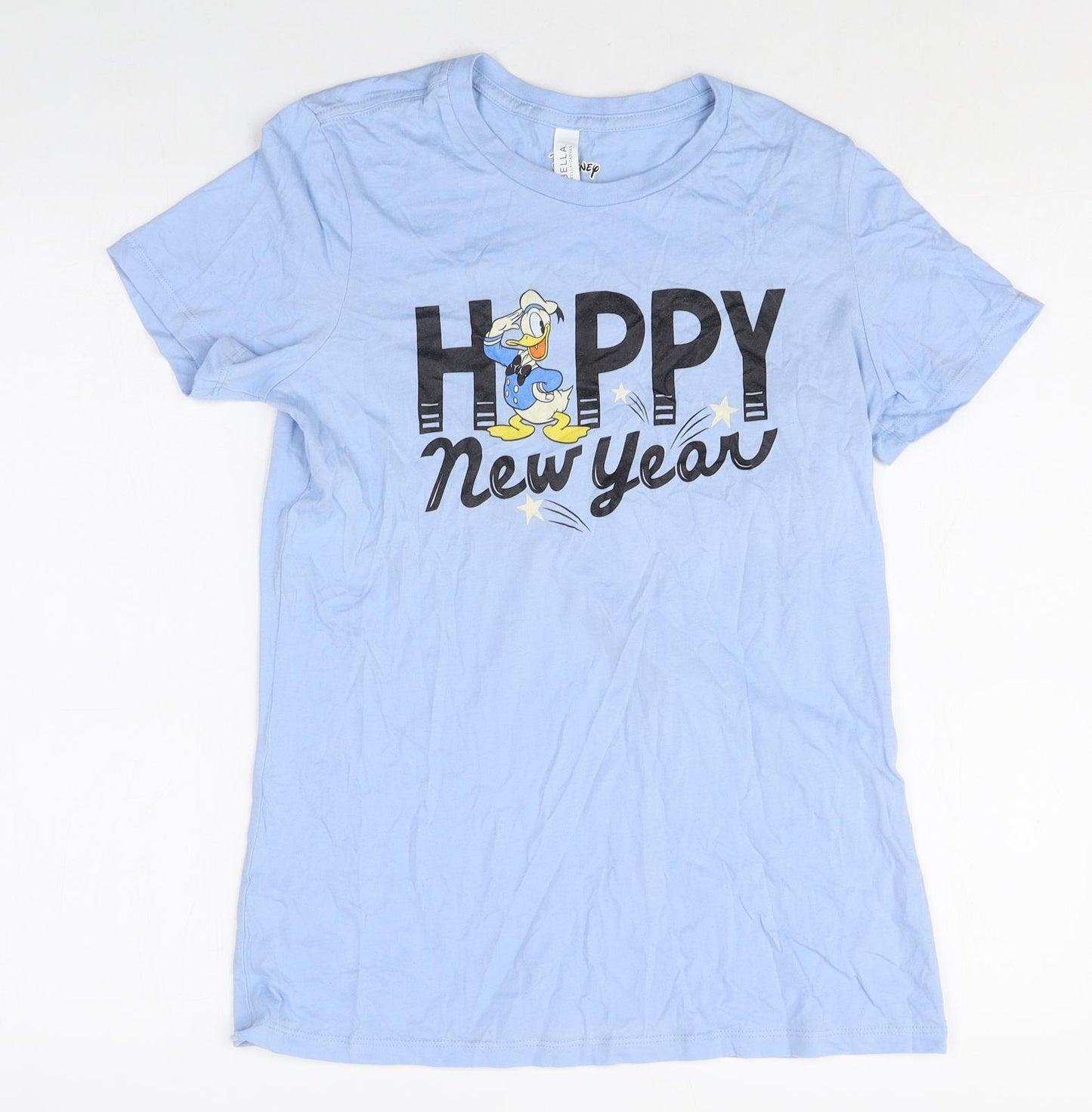 Disney Womens Blue 100% Cotton Basic T-Shirt Size XL Round Neck - Happy New Year Disney