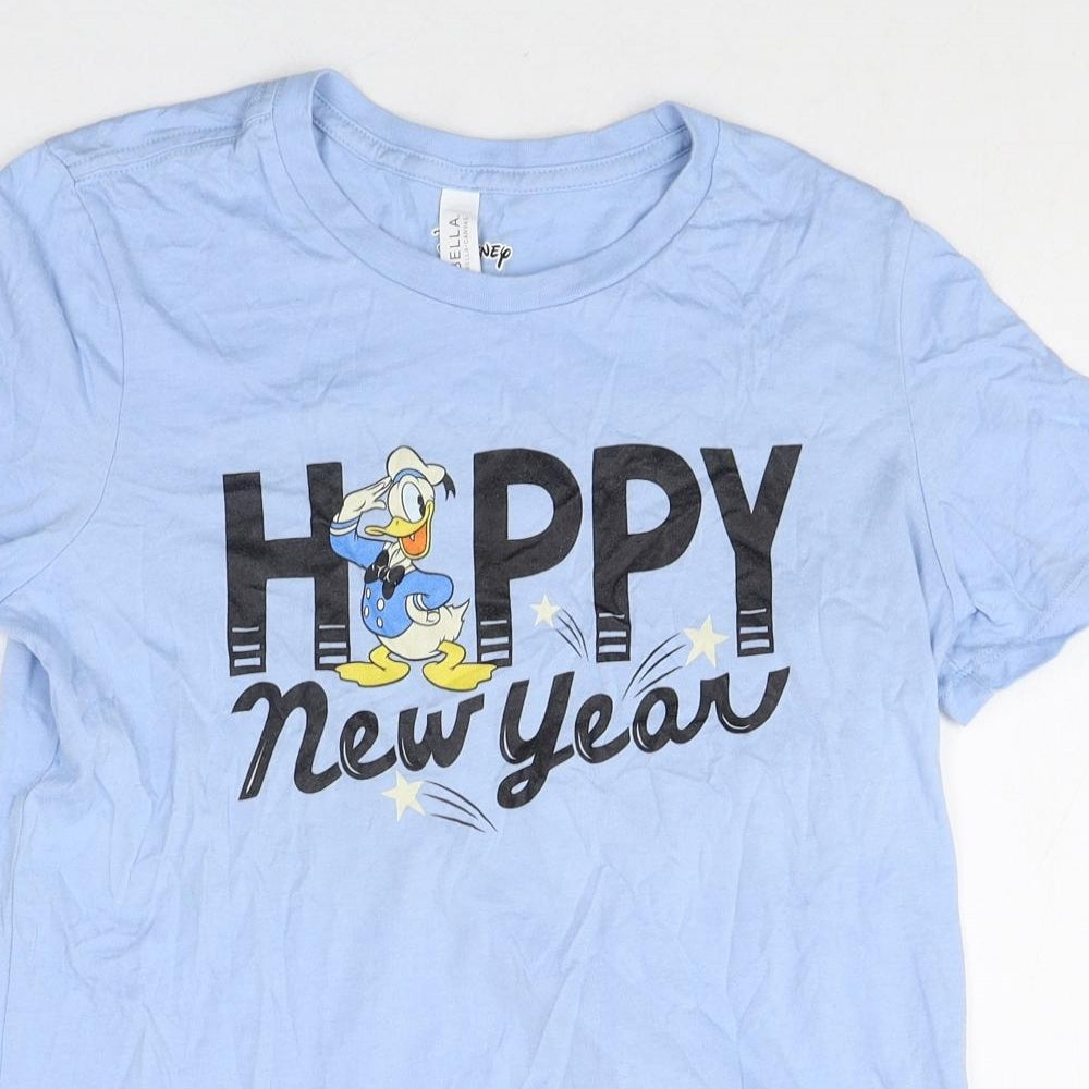 Disney Womens Blue 100% Cotton Basic T-Shirt Size XL Round Neck - Happy New Year Disney