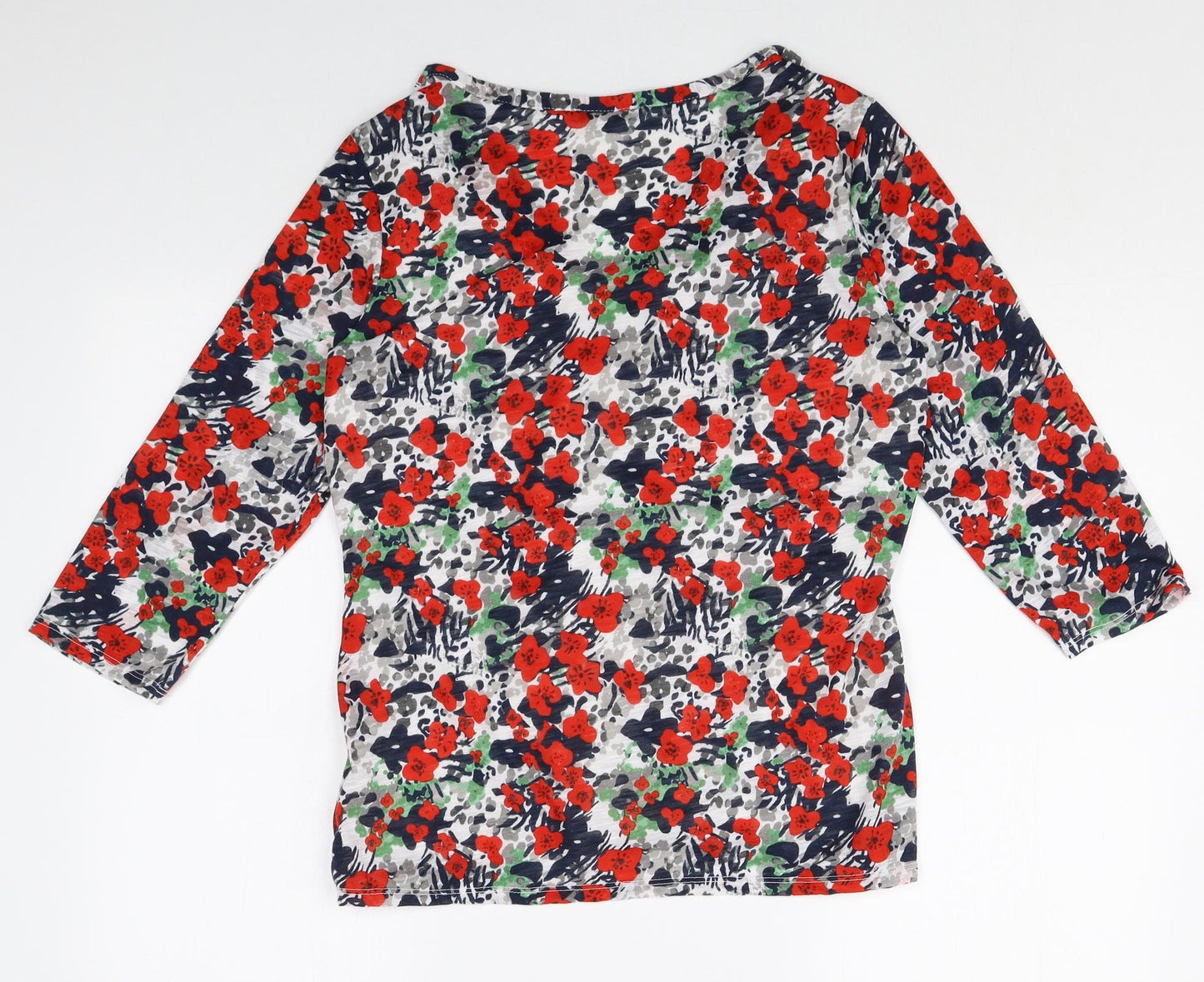 Pre Una Womens Multicoloured Floral Polyester Basic T-Shirt Size 14 V-Neck