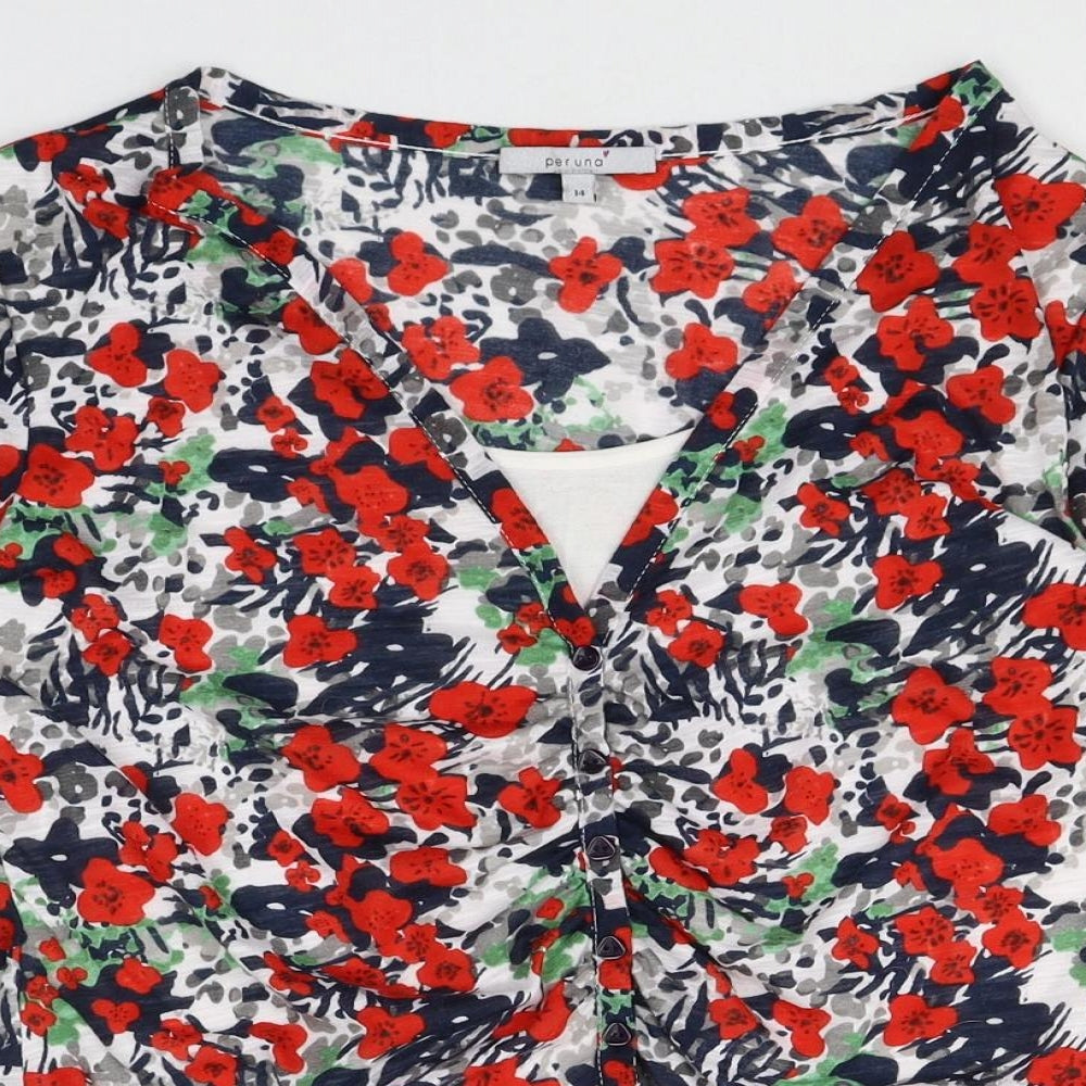 Pre Una Womens Multicoloured Floral Polyester Basic T-Shirt Size 14 V-Neck