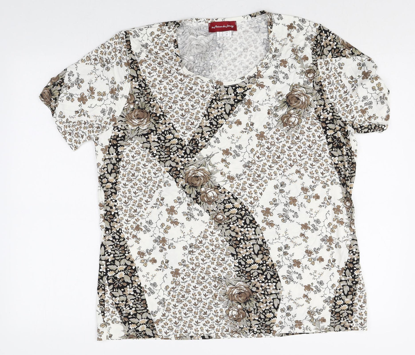 La Maison du Jersey Womens Multicoloured Floral Viscose Basic T-Shirt Size 24 Round Neck