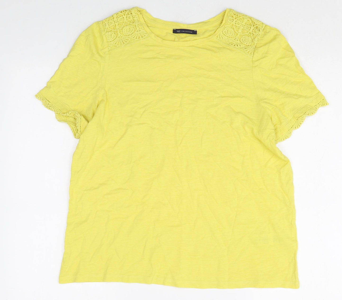 Marks and Spencer Womens Yellow 100% Cotton Basic T-Shirt Size 14 Round Neck