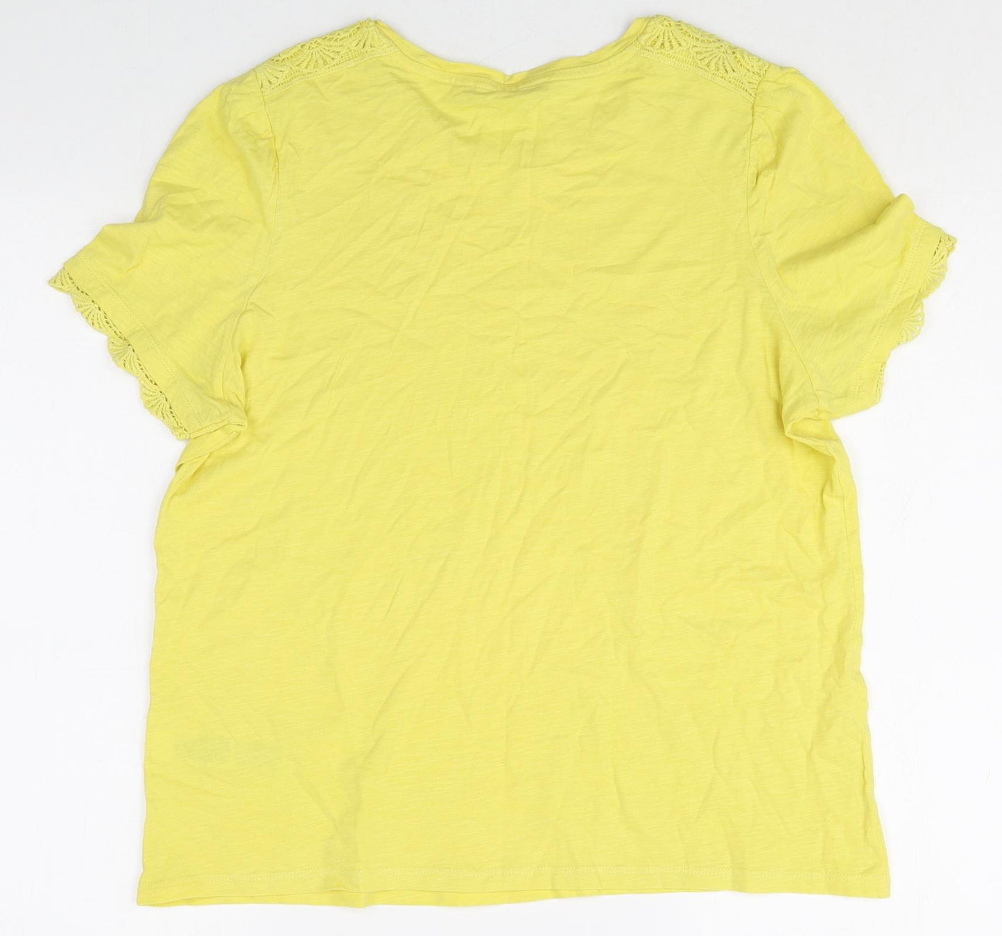 Marks and Spencer Womens Yellow 100% Cotton Basic T-Shirt Size 14 Round Neck