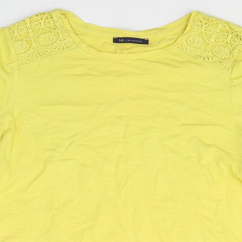 Marks and Spencer Womens Yellow 100% Cotton Basic T-Shirt Size 14 Round Neck