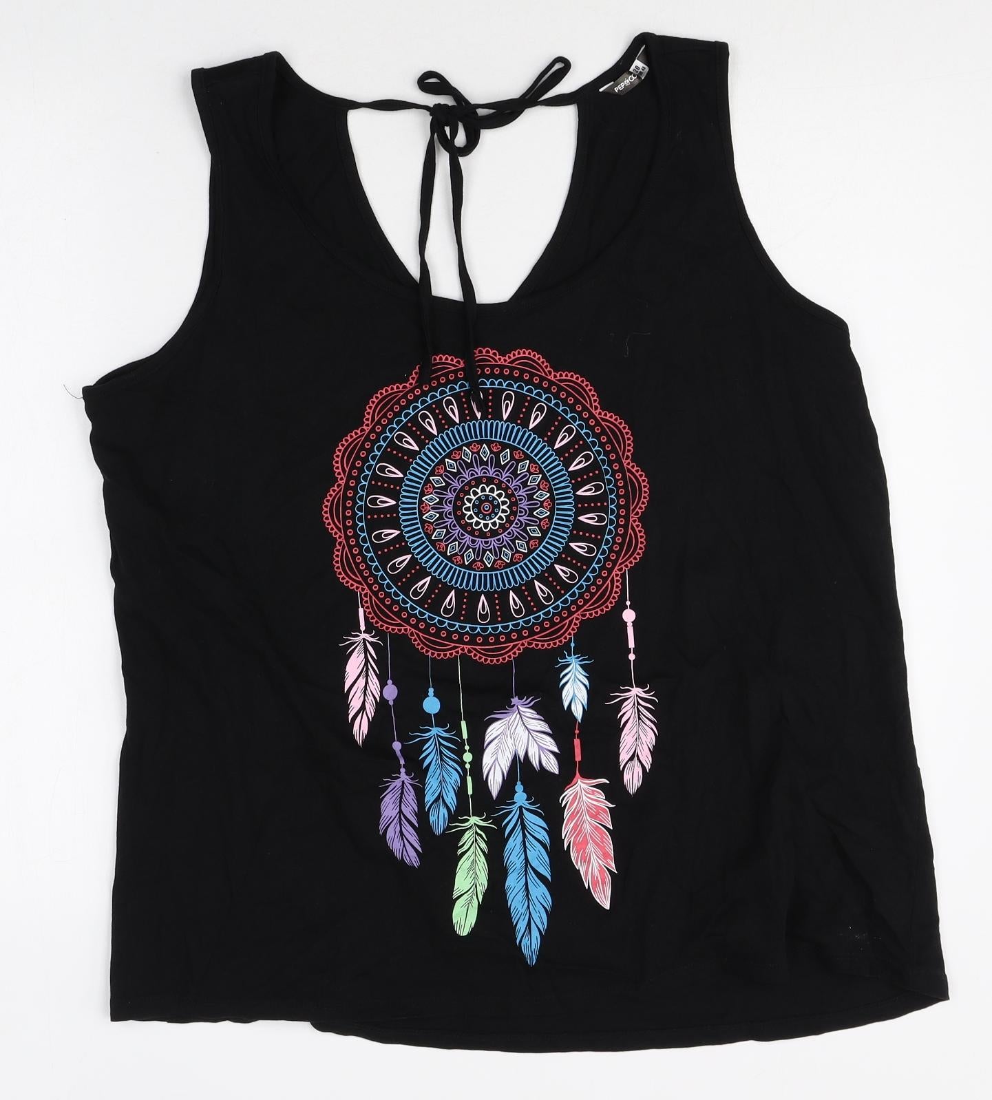 Pep&co Womens Black 100% Cotton Basic Tank Size 20 V-Neck - Dream Catcher