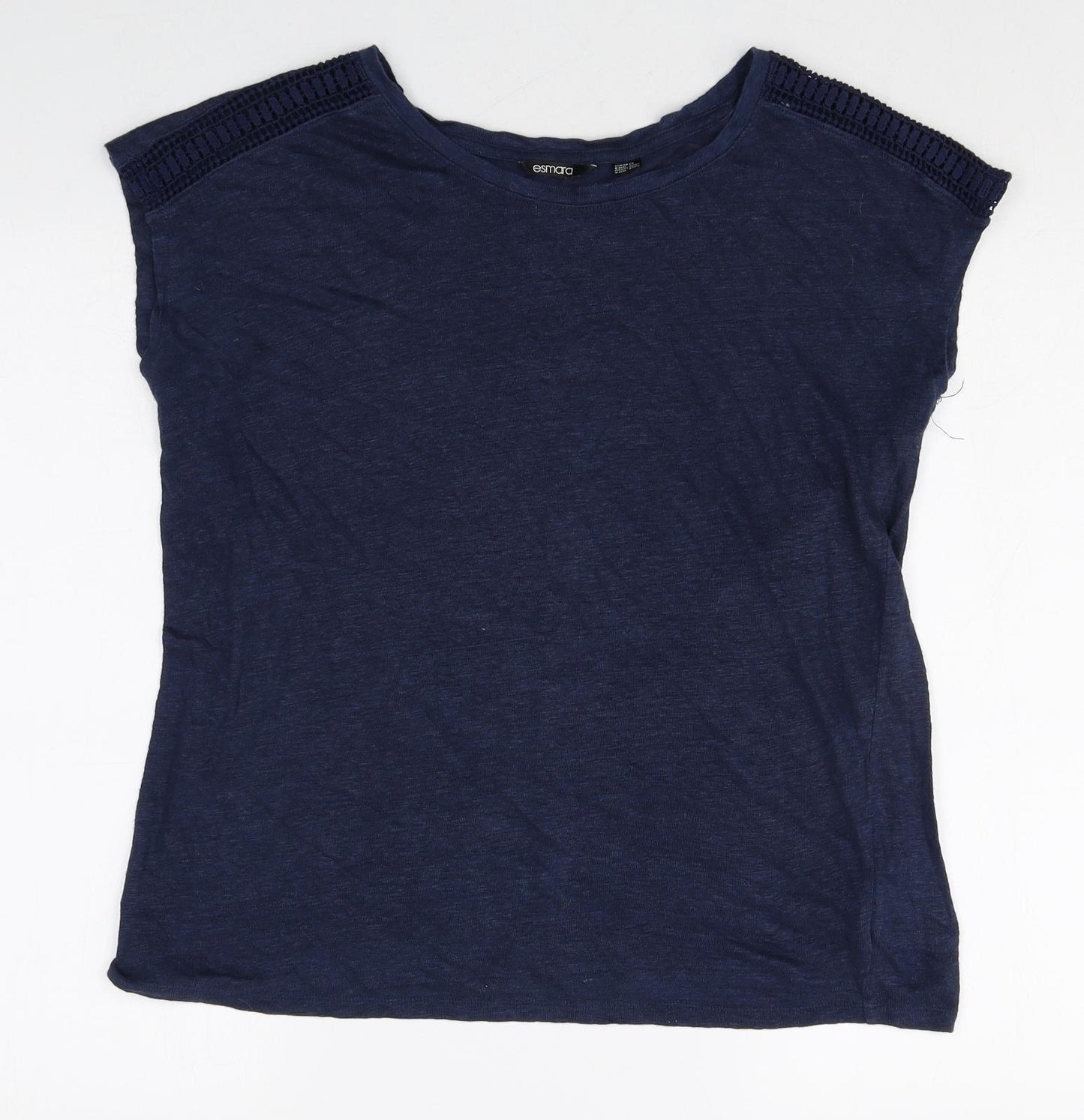 ESMARA Womens Blue Linen Basic T-Shirt Size 14 Round Neck