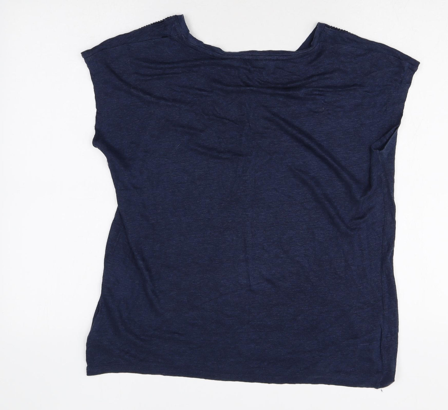 ESMARA Womens Blue Linen Basic T-Shirt Size 14 Round Neck