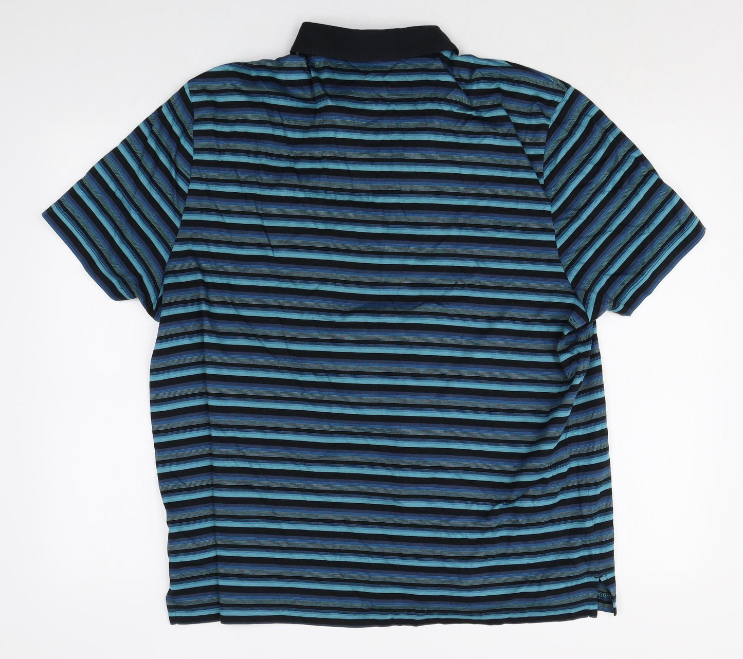 Marks and Spencer Mens Blue Striped Cotton Polo Size 2XL Collared Button