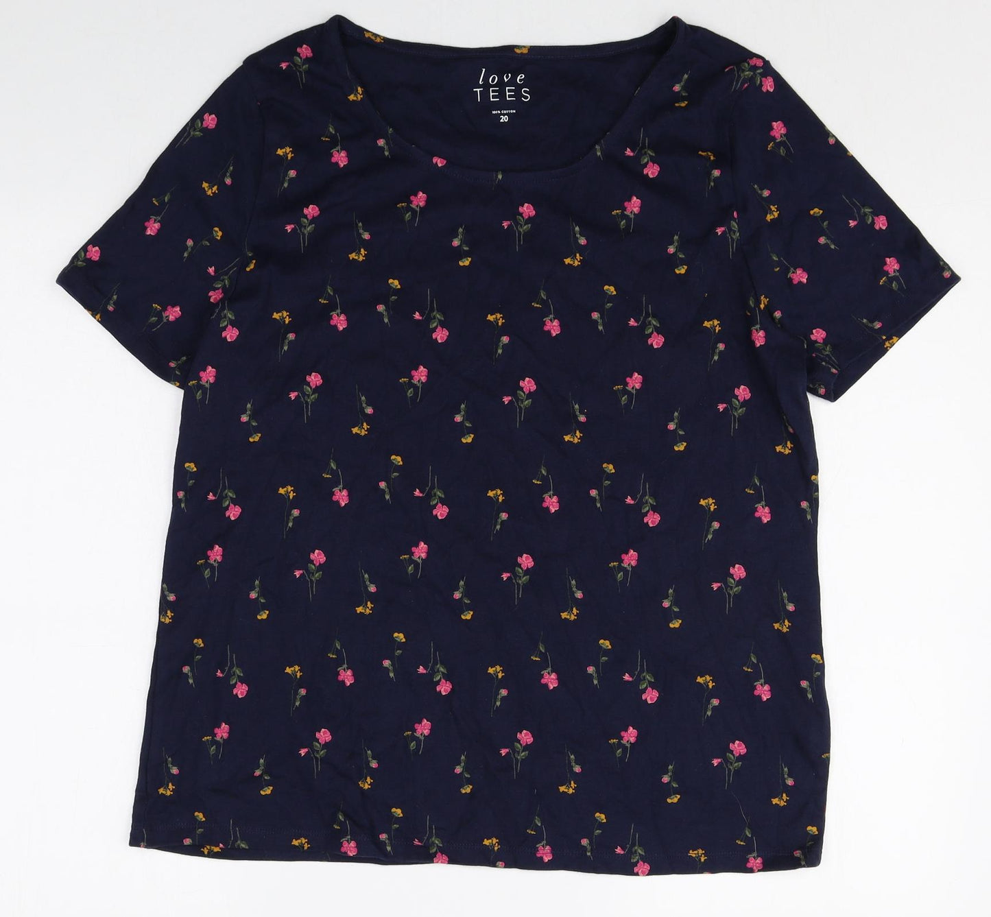 BHS Womens Multicoloured Floral 100% Cotton Basic T-Shirt Size 20 Scoop Neck