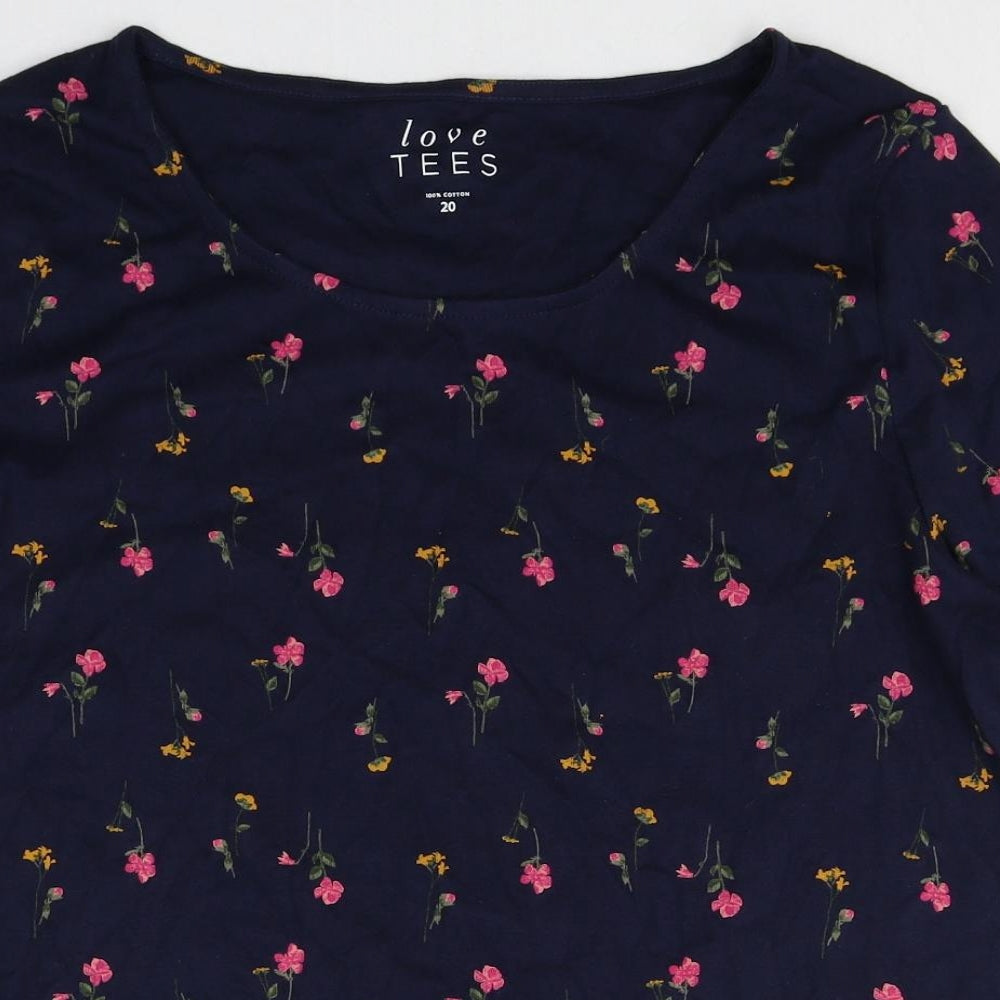 BHS Womens Multicoloured Floral 100% Cotton Basic T-Shirt Size 20 Scoop Neck