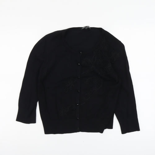 Cable & Gauge Womens Black Round Neck Viscose Cardigan Jumper Size S