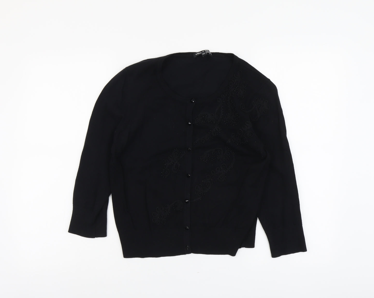 Cable & Gauge Womens Black Round Neck Viscose Cardigan Jumper Size S