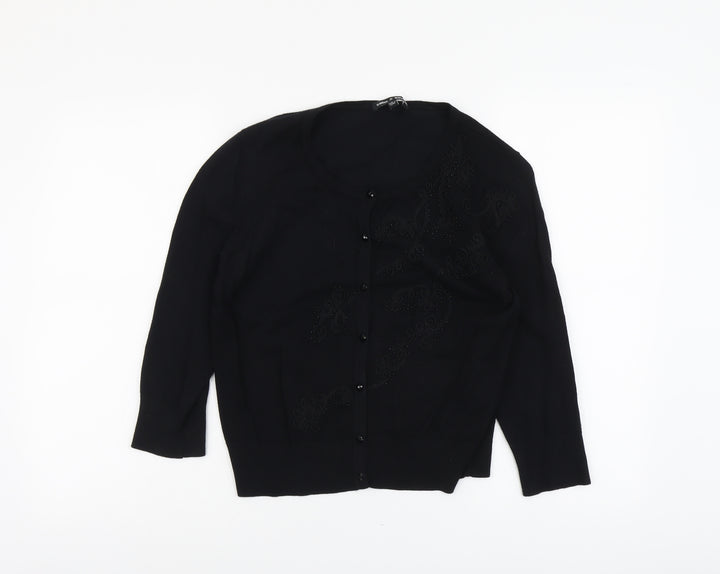 Cable & Gauge Womens Black Round Neck Viscose Cardigan Jumper Size S