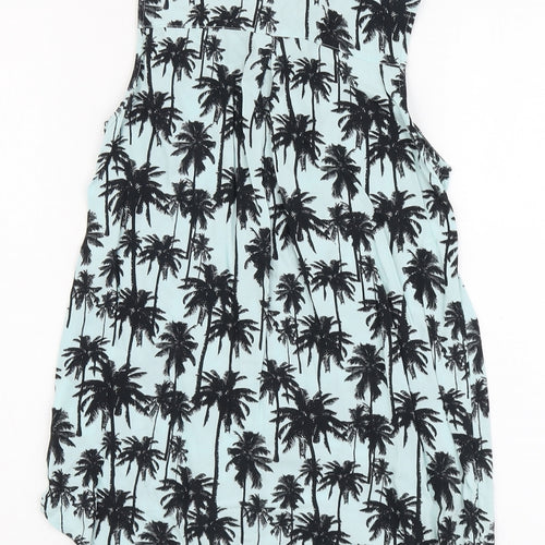 H&M Womens Blue Geometric Viscose Basic Button-Up Size 4 Collared - Tree Print
