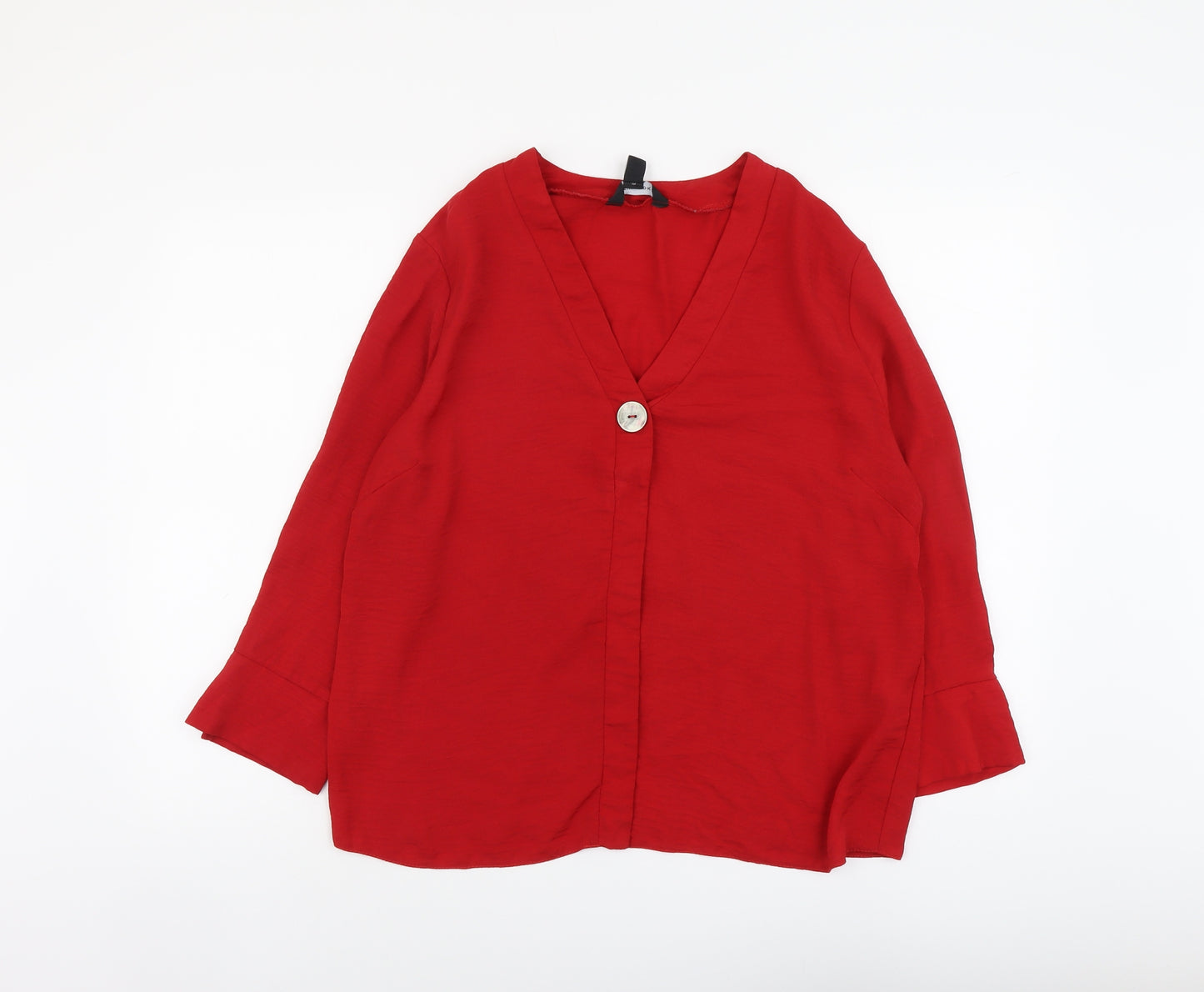 New Look Womens Red Polyester Basic Blouse Size 16 V-Neck
