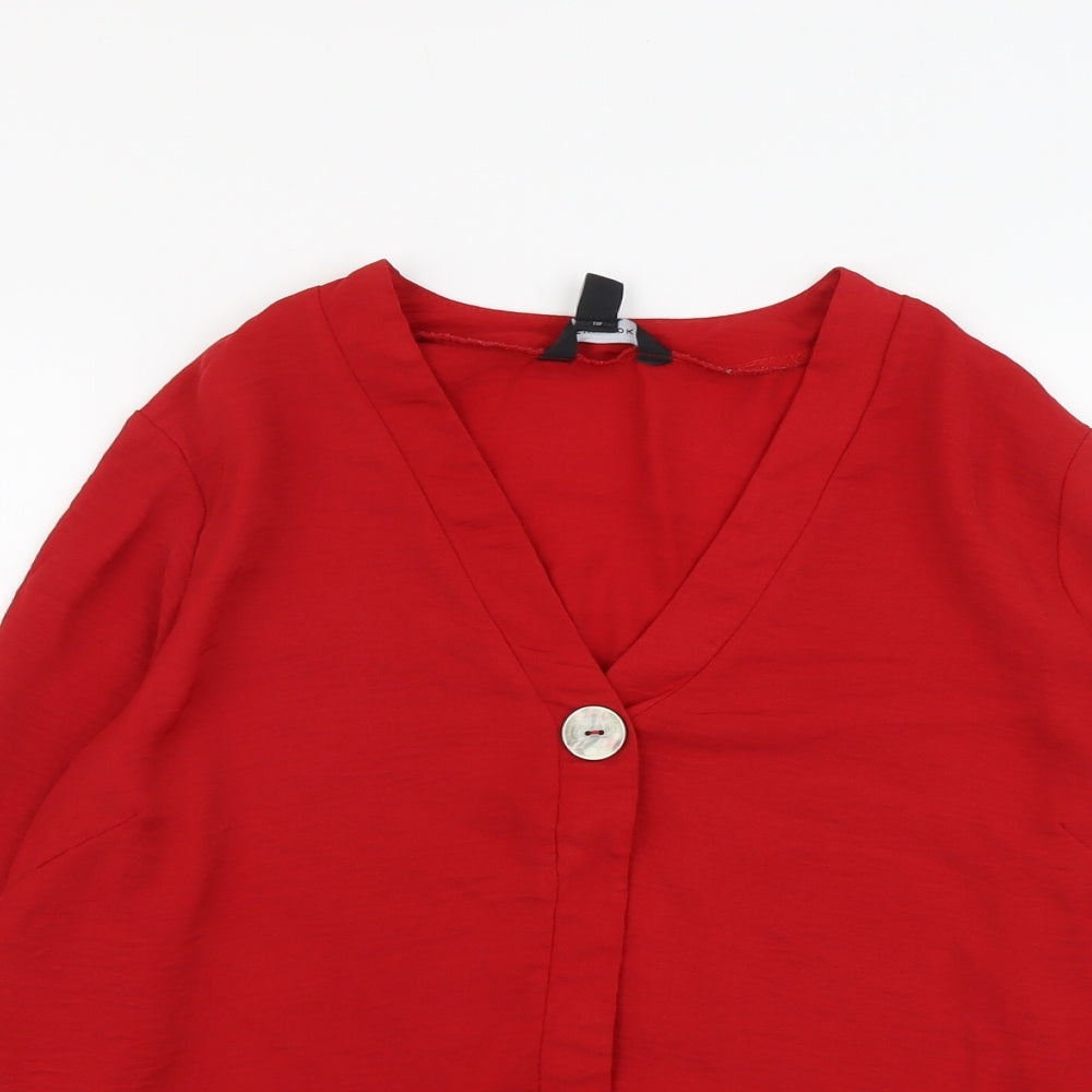 New Look Womens Red Polyester Basic Blouse Size 16 V-Neck