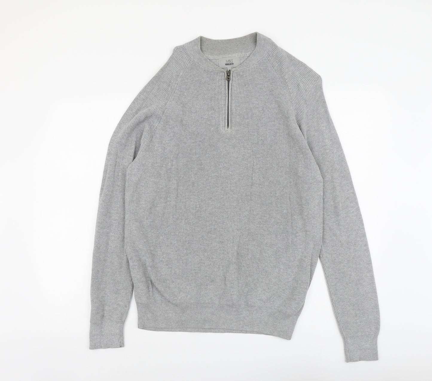 Marks and Spencer Mens Grey Round Neck Acrylic Pullover Jumper Size M Long Sleeve