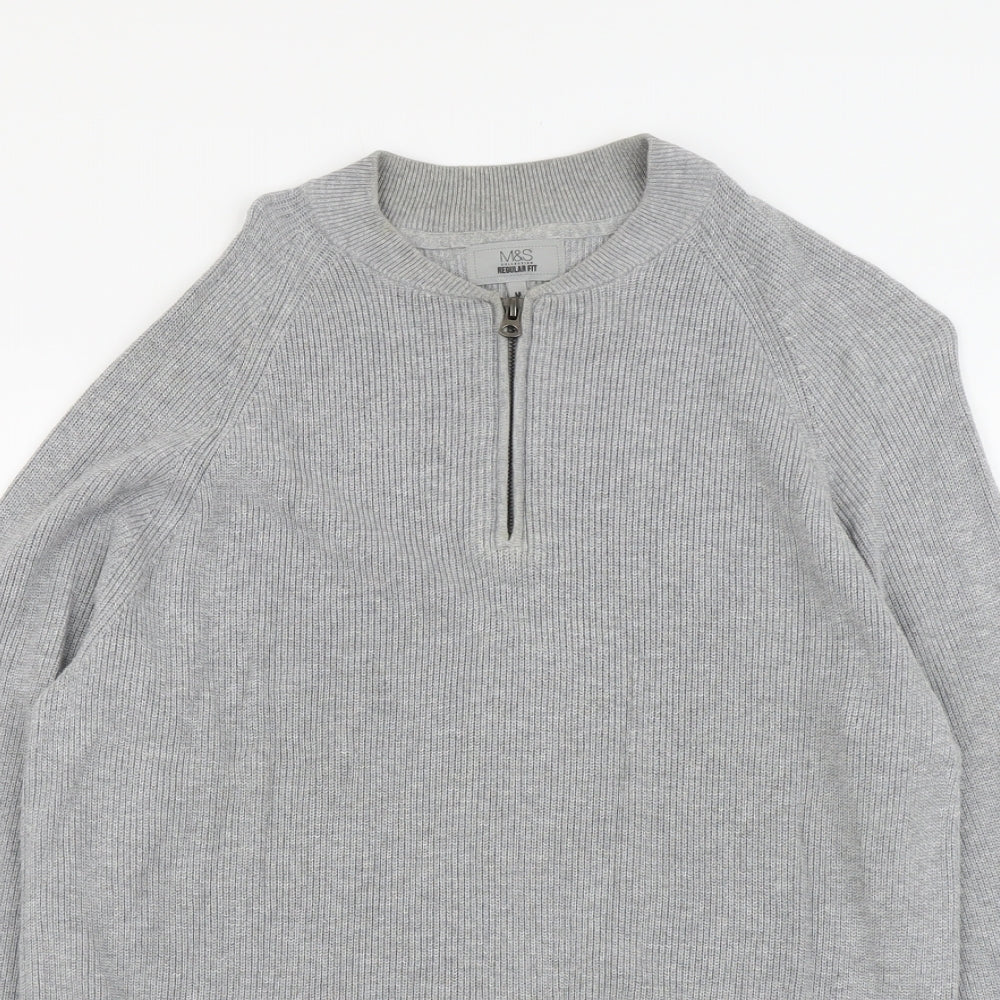 Marks and Spencer Mens Grey Round Neck Acrylic Pullover Jumper Size M Long Sleeve