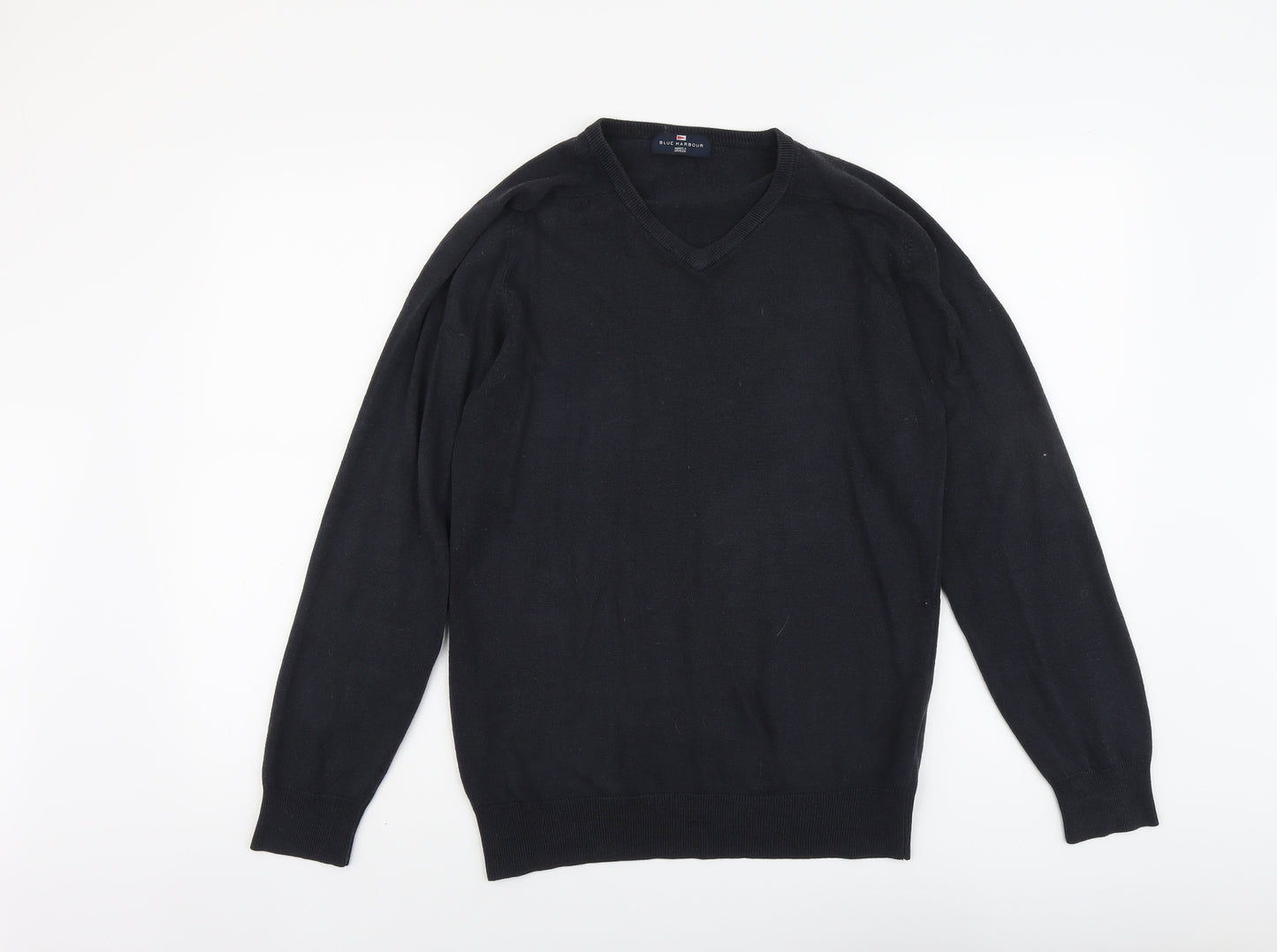 Blue Harbour Mens Beige V-Neck Acrylic Pullover Jumper Size S Long Sleeve
