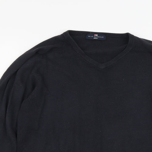 Blue Harbour Mens Beige V-Neck Acrylic Pullover Jumper Size S Long Sleeve