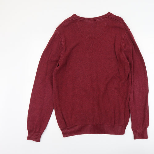 Maine Mens Red V-Neck Cotton Pullover Jumper Size S Long Sleeve