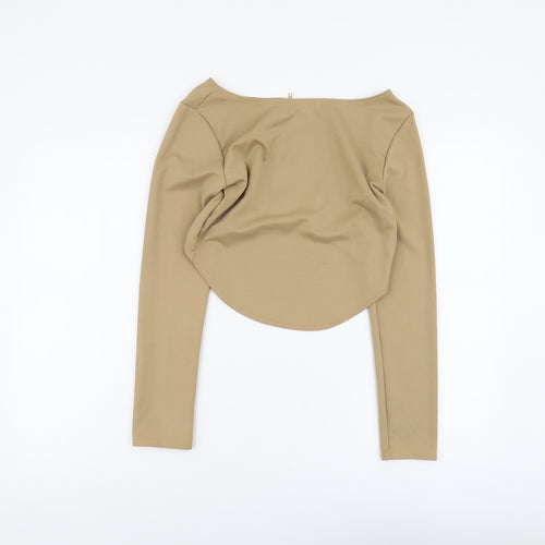 Yoins Womens Beige Polyester Cropped T-Shirt Size L Round Neck