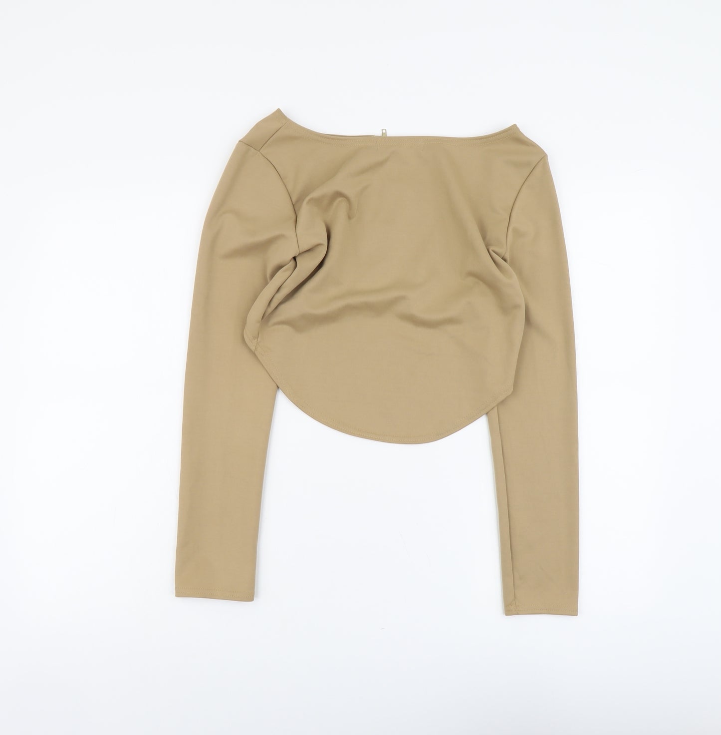 Yoins Womens Beige Polyester Cropped T-Shirt Size L Round Neck