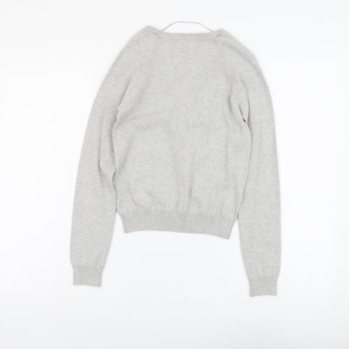 Zara Womens Grey V-Neck Cotton Pullover Jumper Size S
