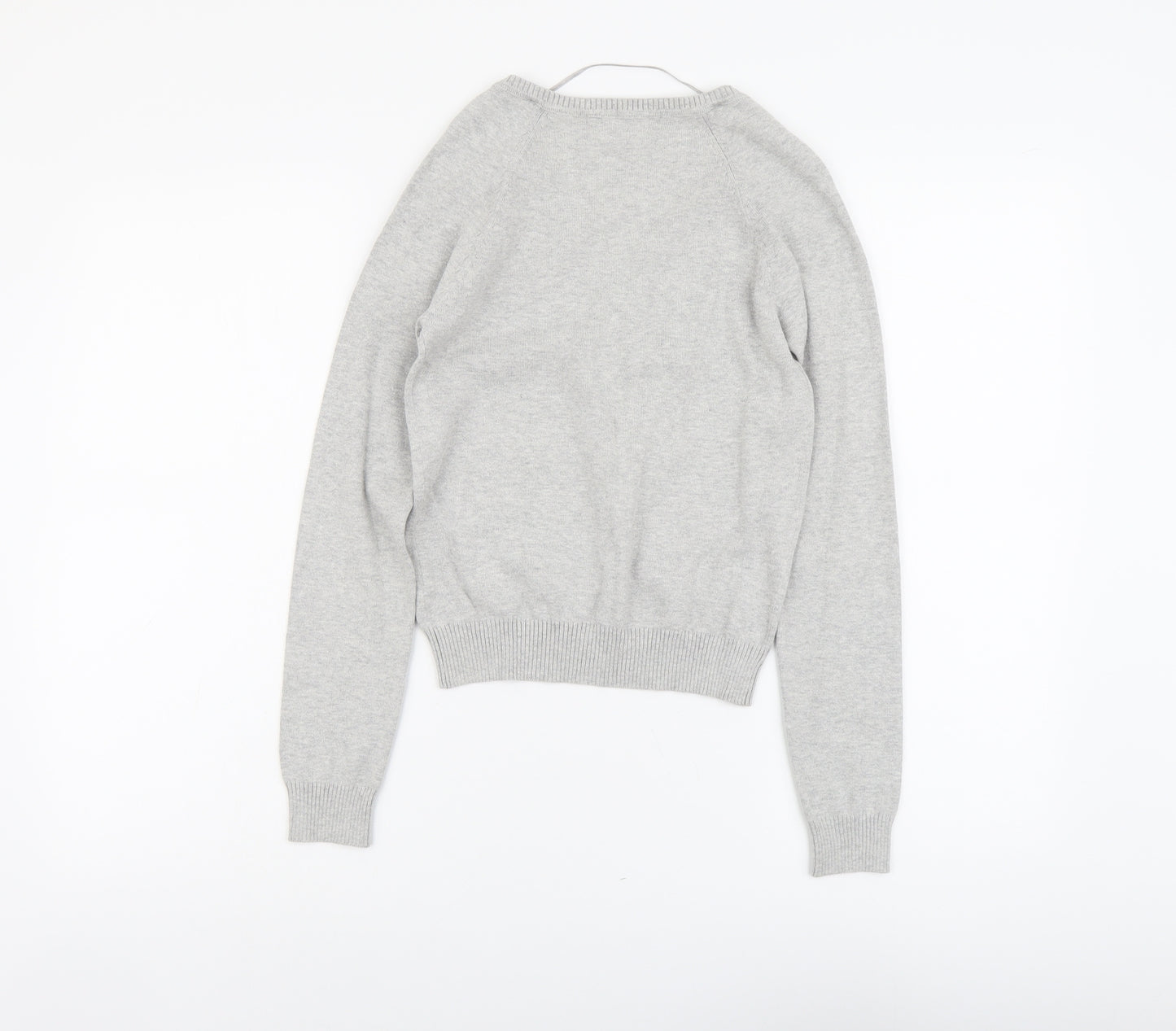 Zara Womens Grey V-Neck Cotton Pullover Jumper Size S