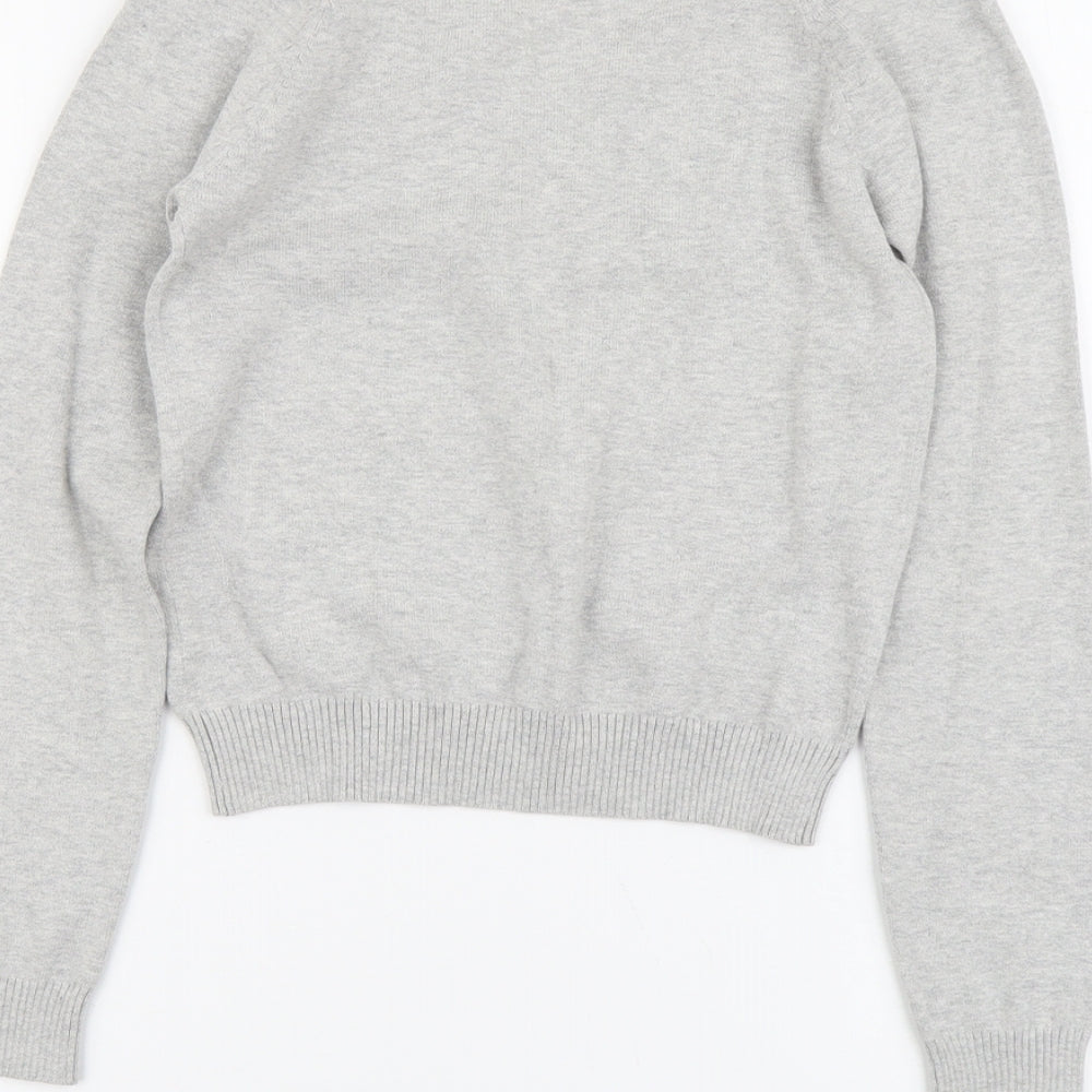 Zara Womens Grey V-Neck Cotton Pullover Jumper Size S