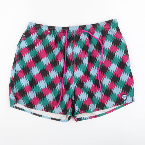 ICU Mens Multicoloured Geometric Polyester Sweat Shorts Size L L6 in Regular Drawstring - Swim Short