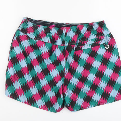 ICU Mens Multicoloured Geometric Polyester Sweat Shorts Size L L6 in Regular Drawstring - Swim Short