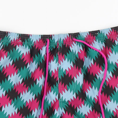 ICU Mens Multicoloured Geometric Polyester Sweat Shorts Size L L6 in Regular Drawstring - Swim Short