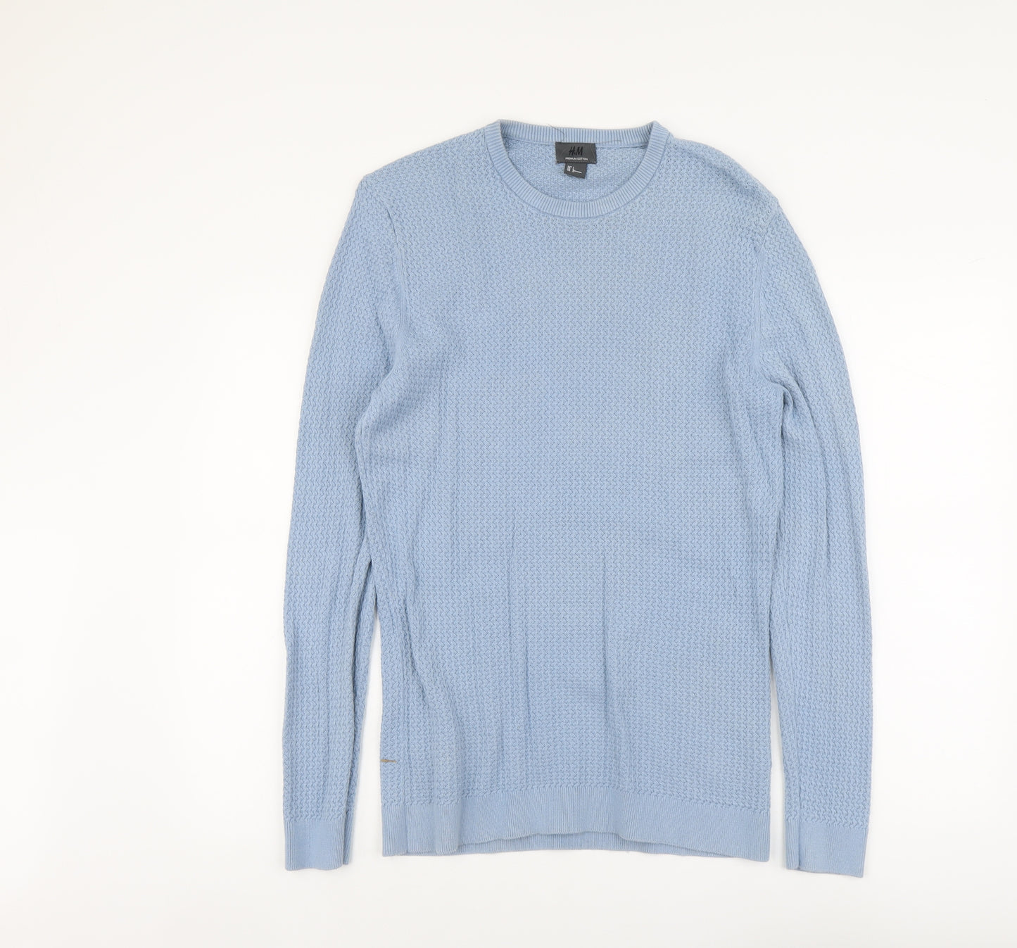 H&M Mens Blue Round Neck Cotton Pullover Jumper Size L Long Sleeve
