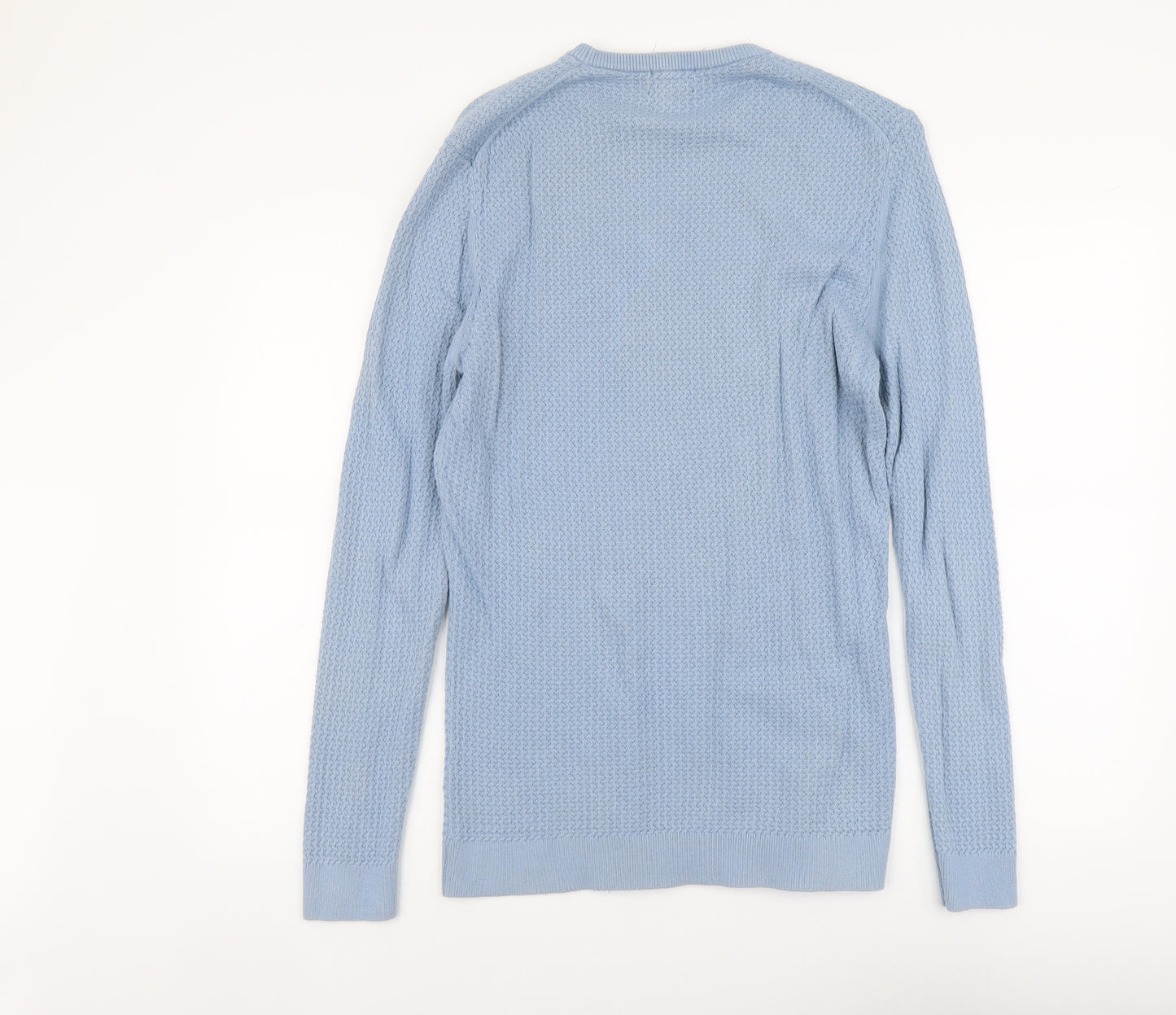 H&M Mens Blue Round Neck Cotton Pullover Jumper Size L Long Sleeve