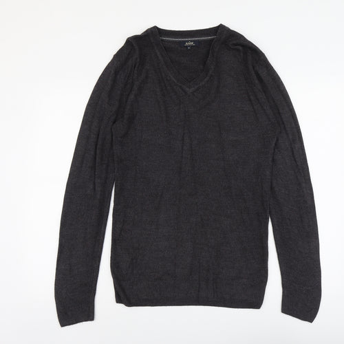 Easy Mens Grey V-Neck Acrylic Pullover Jumper Size S Long Sleeve