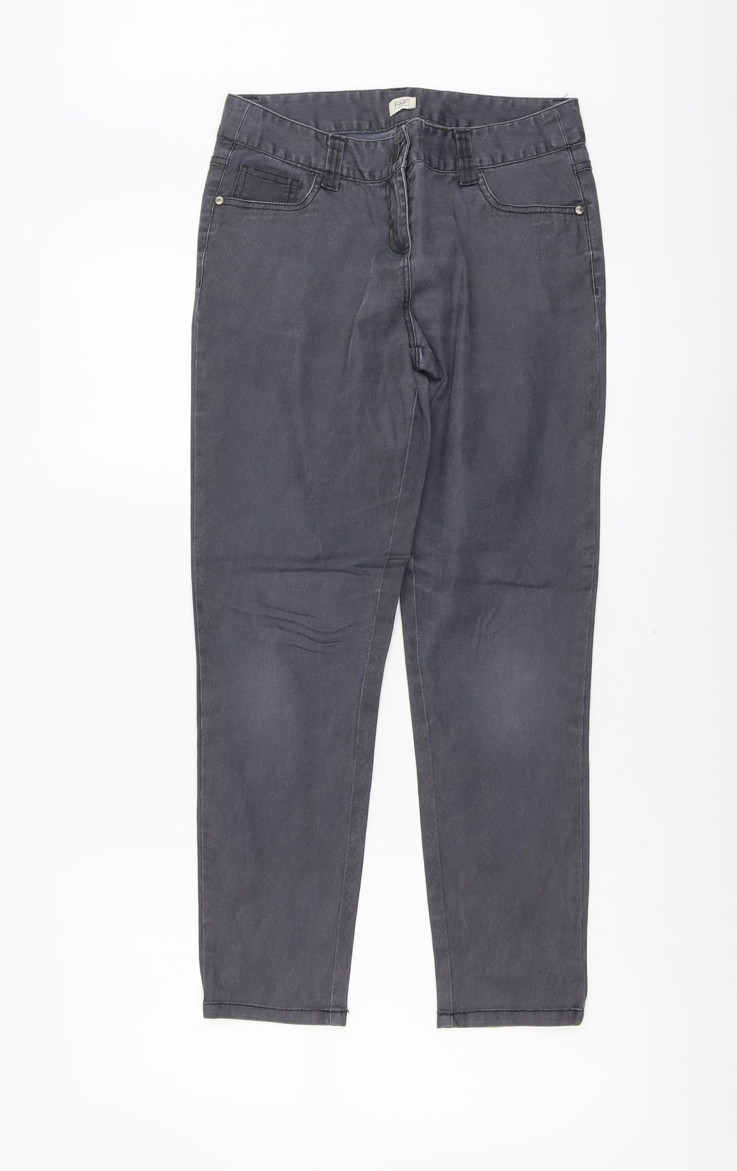 F&F Womens Grey Cotton Skinny Jeans Size 10 L27 in Regular Button