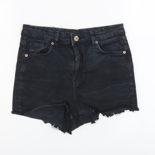 Bershka Womens Black Cotton Hot Pants Shorts Size 8 L3 in Regular Button