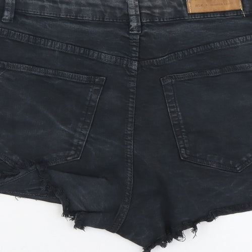 Bershka Womens Black Cotton Hot Pants Shorts Size 8 L3 in Regular Button