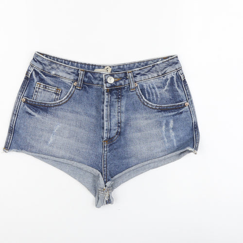 Topshop Womens Blue Cotton Hot Pants Shorts Size 28 in L3 in Regular Button